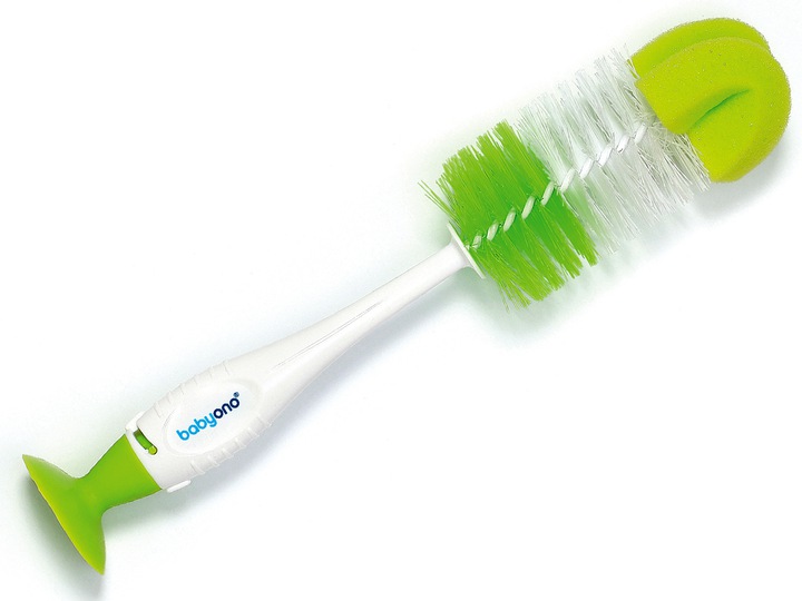 Szczotka do butelek i smoczków samostojąca z przyssawką i chowaną mini szczoteczką