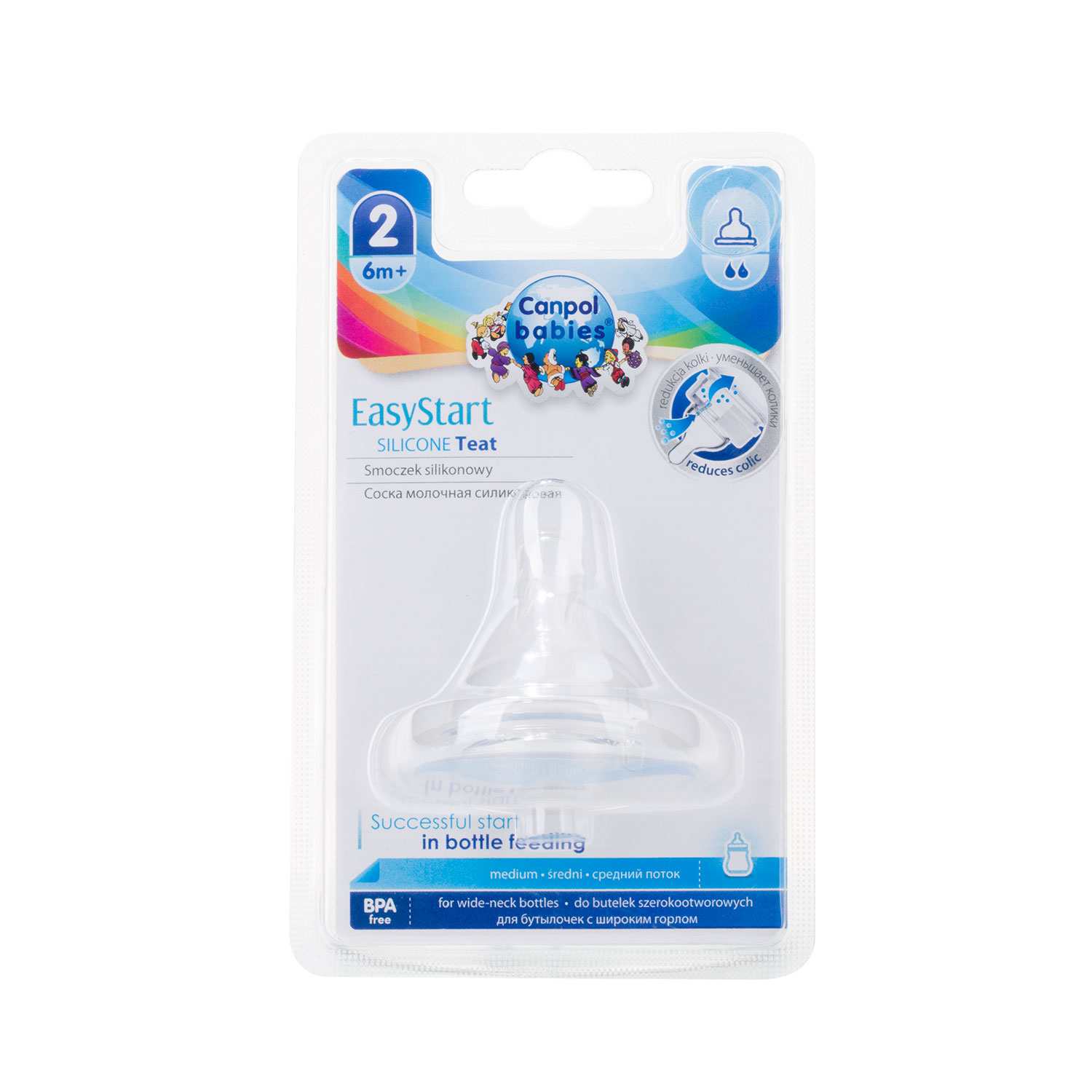 Smoczek do butelek szerokootworowych EasyStart silikonowy. Przepływ średni
