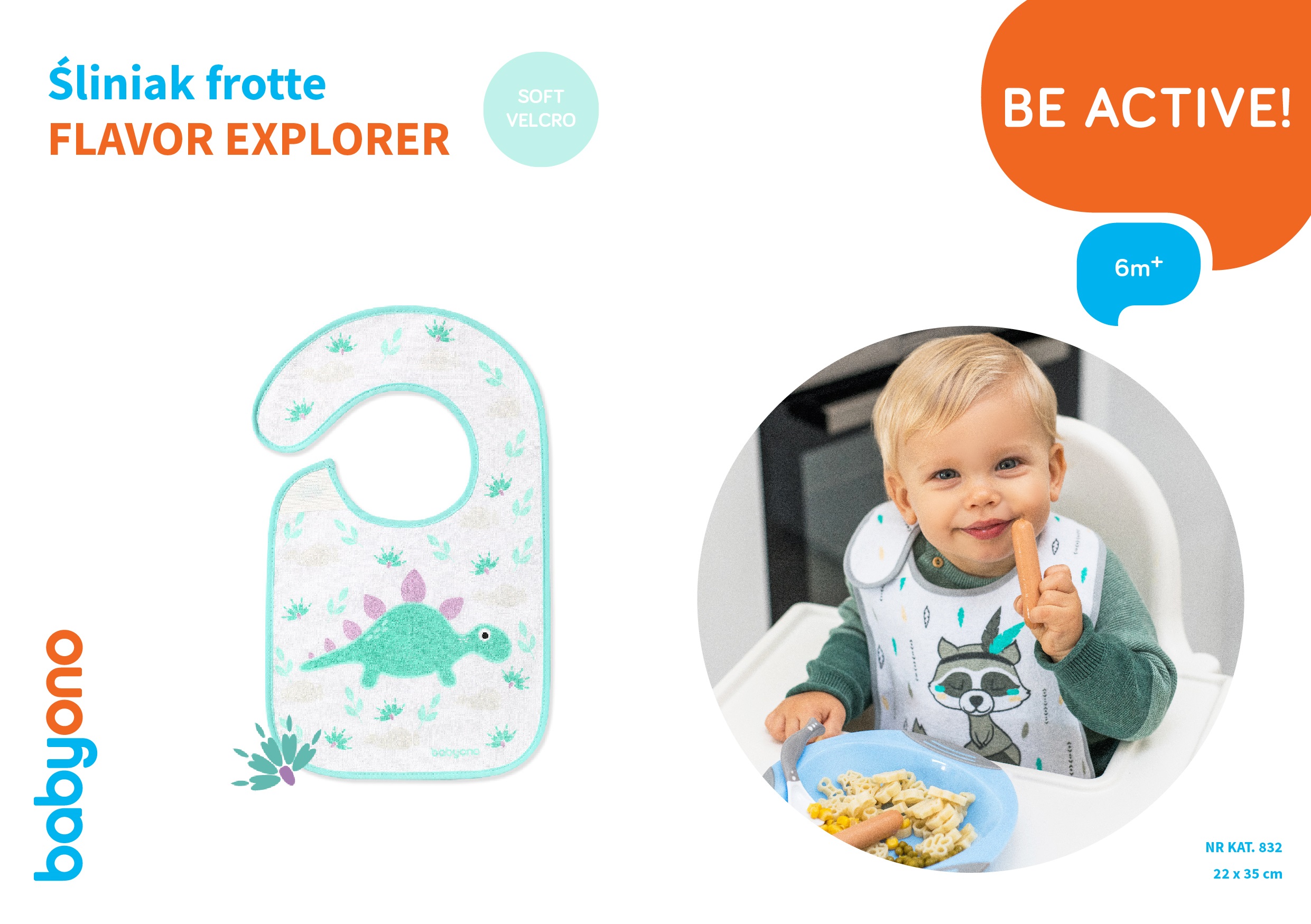 Babyono śliniak frotte na rzep ODKRYWCA SMAKÓW - Dinozaur