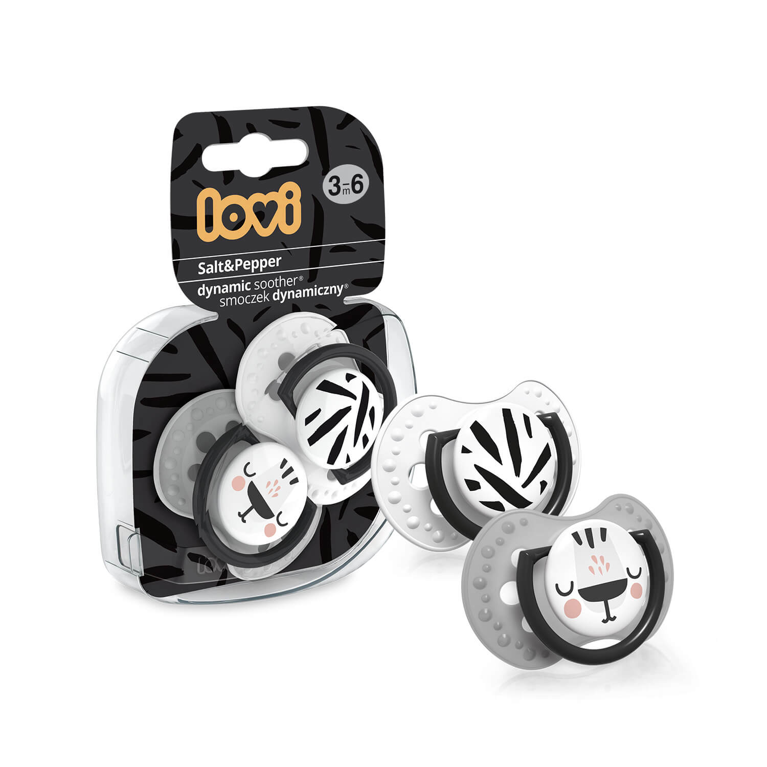 LOVI Smoczek silikonowy dynamiczny 3-6m 2 szt  Salt&Pepper