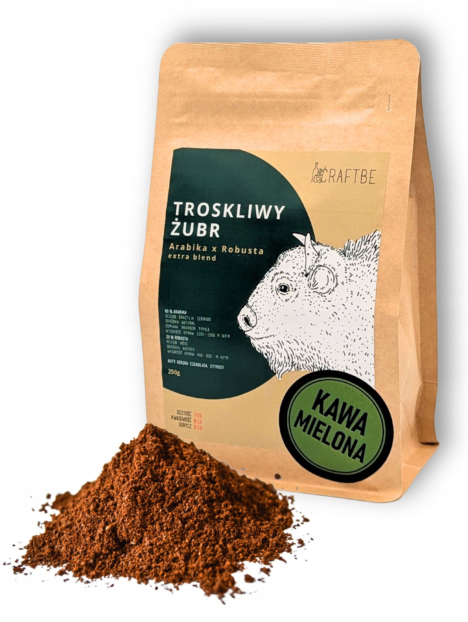 KAWA MIELONA TROSKLIWY ŻUBR 250 g CRAFTBE ŚWIEŻO PALONA BLEND