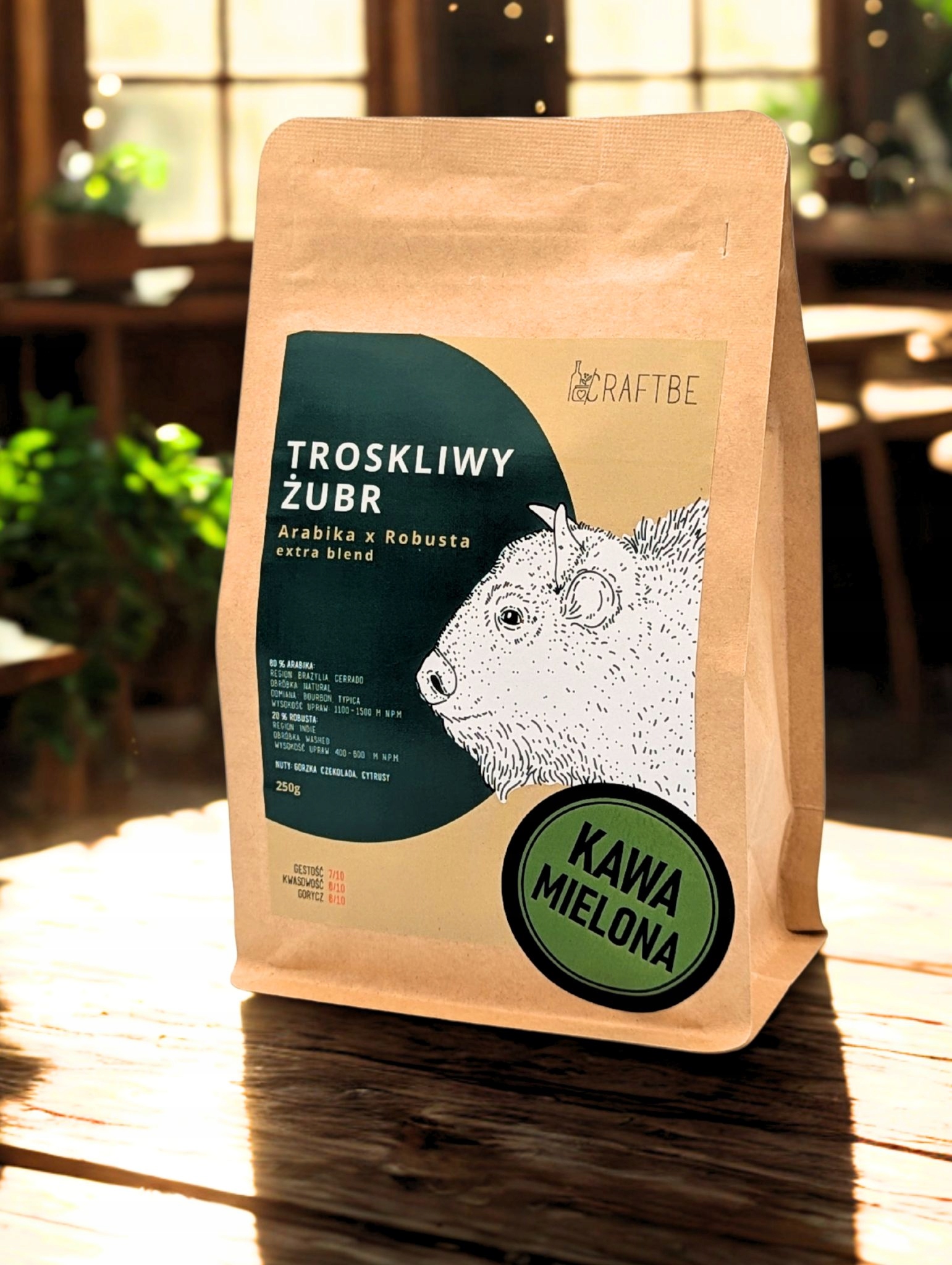 KAWA MIELONA TROSKLIWY ŻUBR 250 g CRAFTBE ŚWIEŻO PALONA BLEND