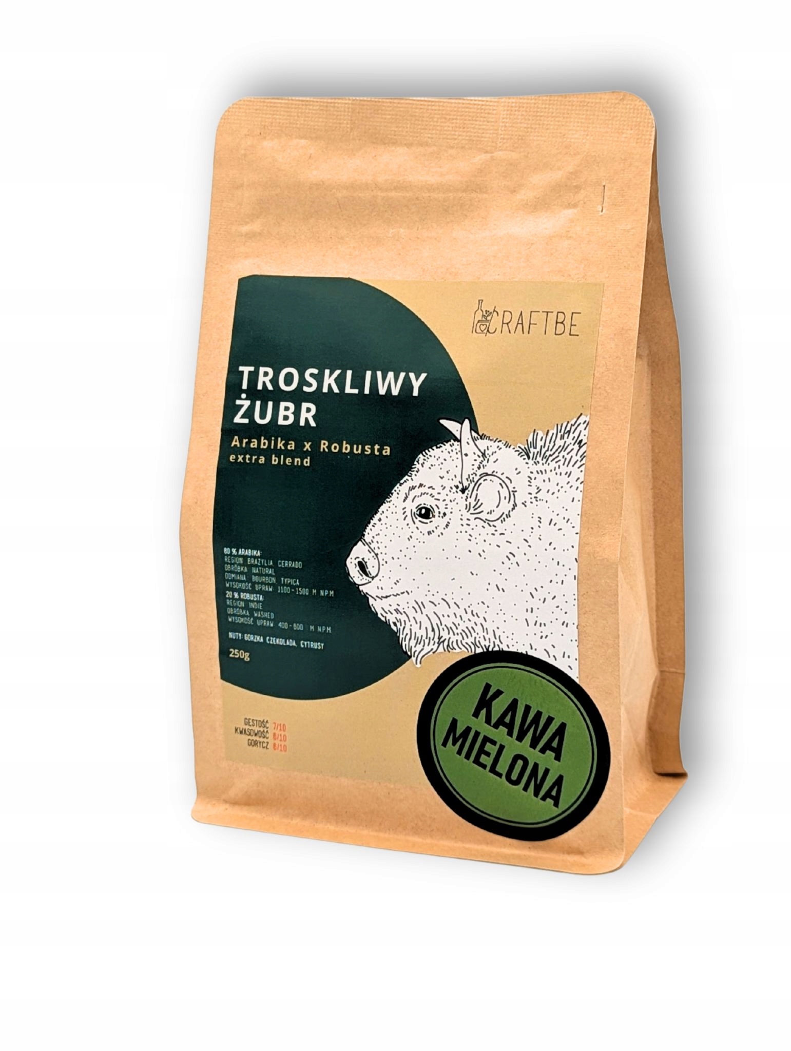 KAWA MIELONA TROSKLIWY ŻUBR 250 g CRAFTBE ŚWIEŻO PALONA BLEND