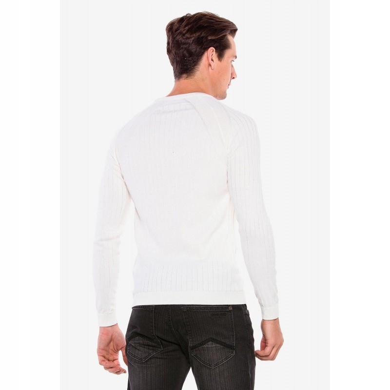 CIPO BAXX SWETER W PRĄŻKI WHITE BASIC GŁADKI~XXL