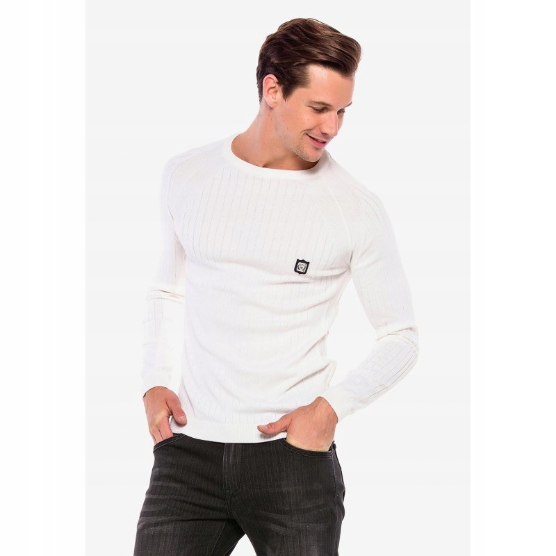 CIPO BAXX SWETER W PRĄŻKI WHITE BASIC GŁADKI~XXL