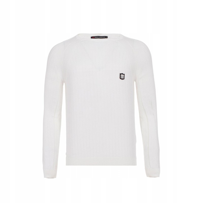 CIPO BAXX SWETER W PRĄŻKI WHITE BASIC GŁADKI~XXL