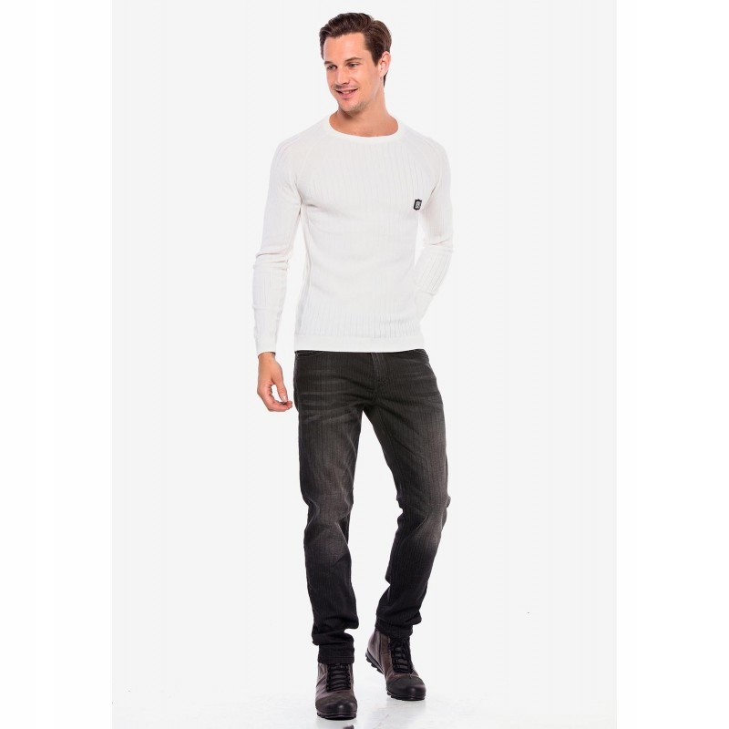 CIPO BAXX SWETER W PRĄŻKI WHITE BASIC GŁADKI~XL