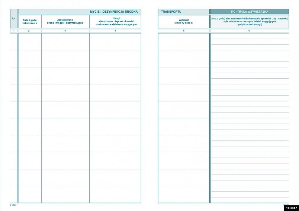 Rejestr mycia i dezynfekcji komory ładunkowej Michalczyk i Prokop 16 kartek