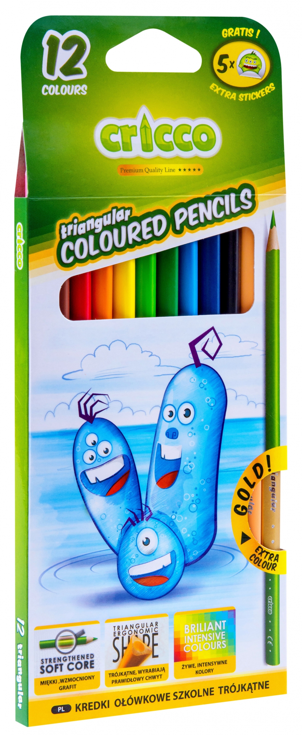 Kredki Cricco Ołówkowe Trójkątne 12Kol. 5869 A"6