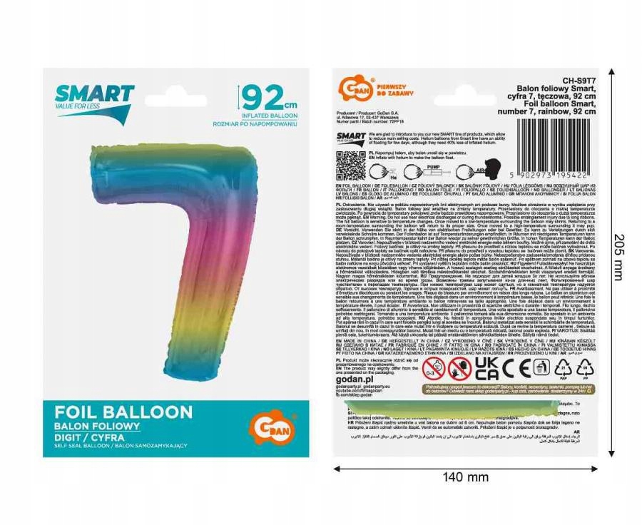 #Bfc34 Balon Foliowy Smart, Cyfra 7, Tęczowa, 92 C