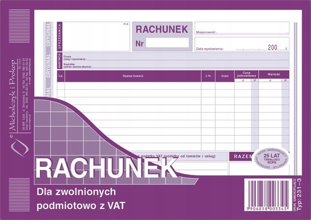 RACHUNEK A5 DLA ZW.Z VAT POZIOM 231-3
