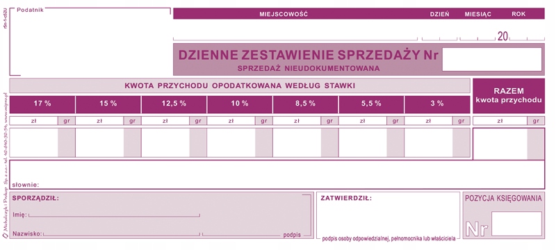 DZIENNE ZEST. SPRZEDAŻY (NIEUDOK.) 1/3 A4 R05-N