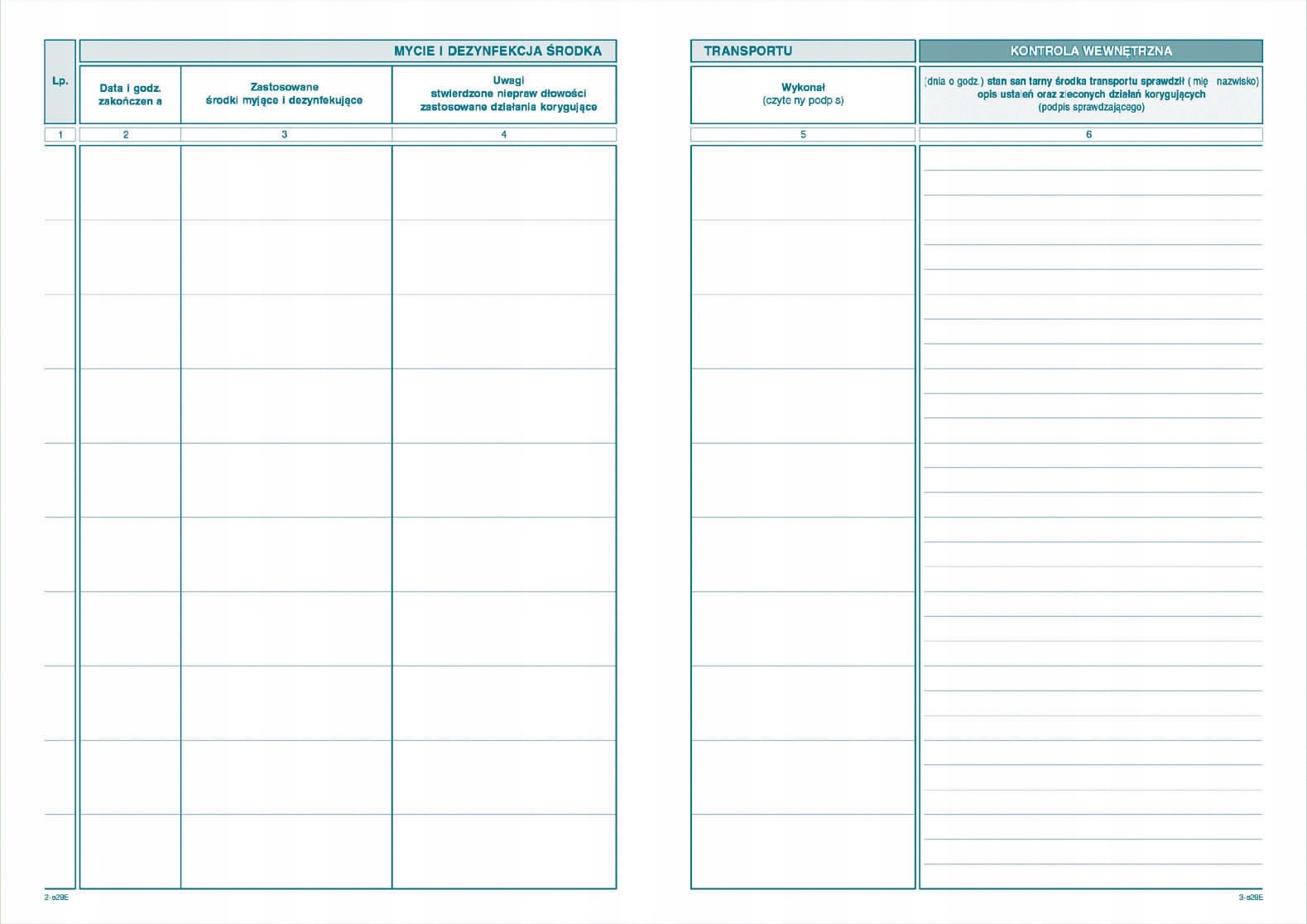Rejestr mycia i dezynfekcji komory ładunkowej Michalczyk i Prokop 16 kartek