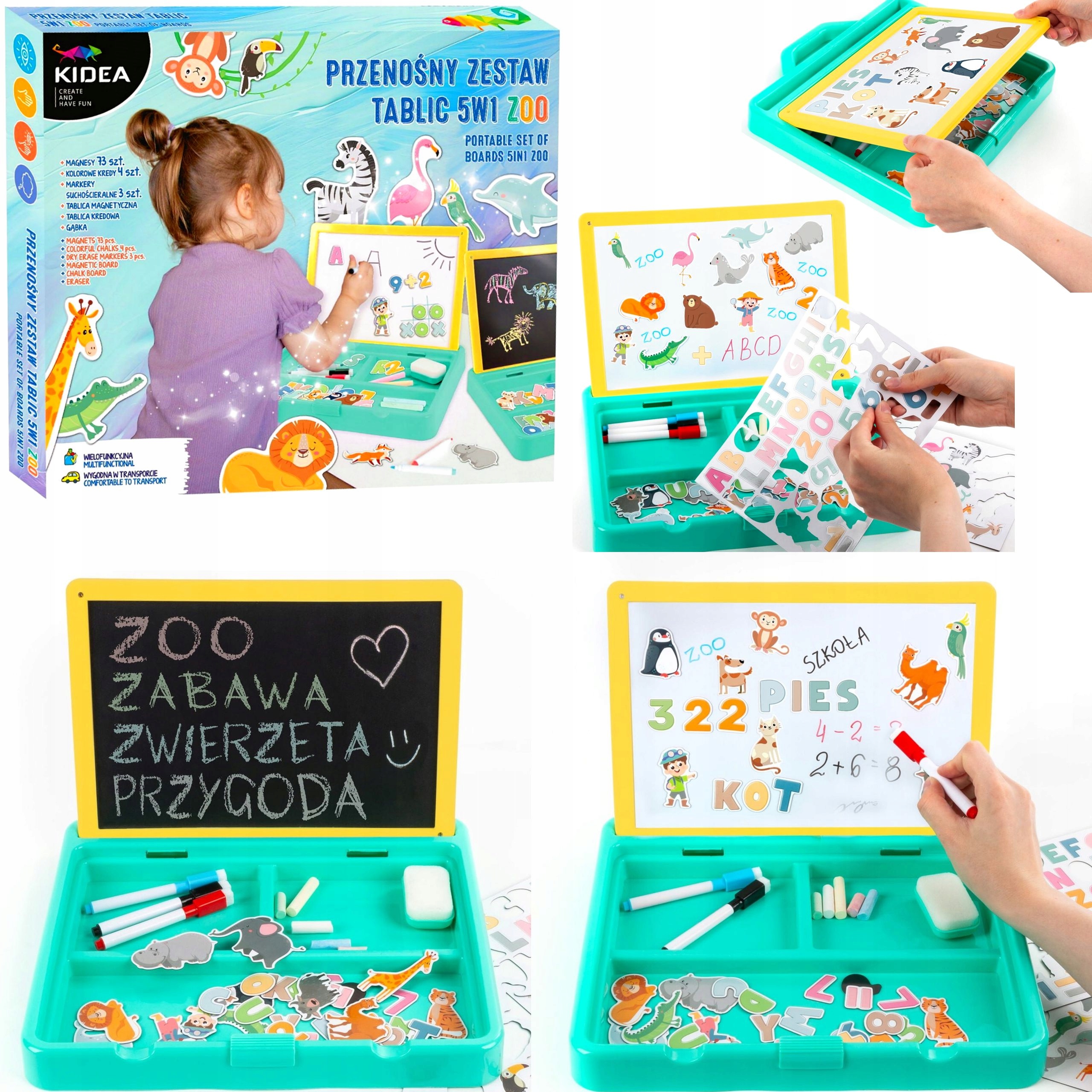 PRZENOŚNY ZESTAW TABLIC 5W1 ZOO KIDEA 1078
