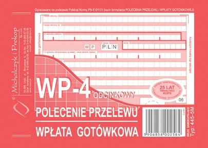 WP-4 ODCINK.POLECENIE PRZELEWU WPŁATA GOT A6 445-5