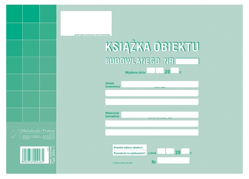 KSIĄŻKA OBIEKTU BUDOWLANEGO A4 604-15 5773