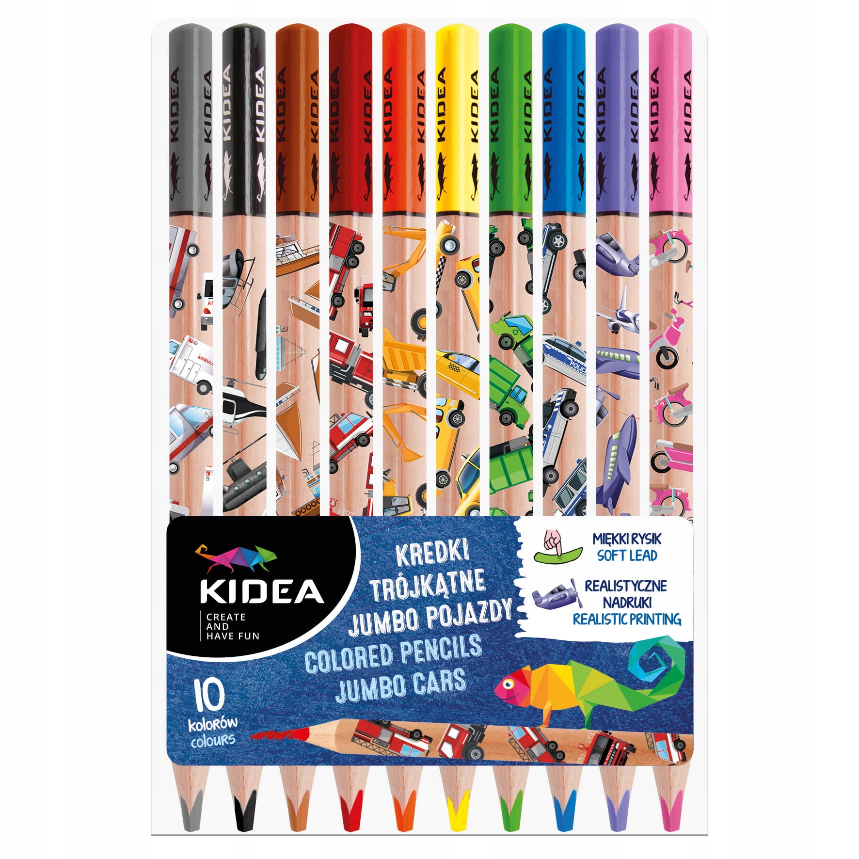 Kredki Trójkątne Jumbo Pojazdy 10 Kol. Kidea 3485