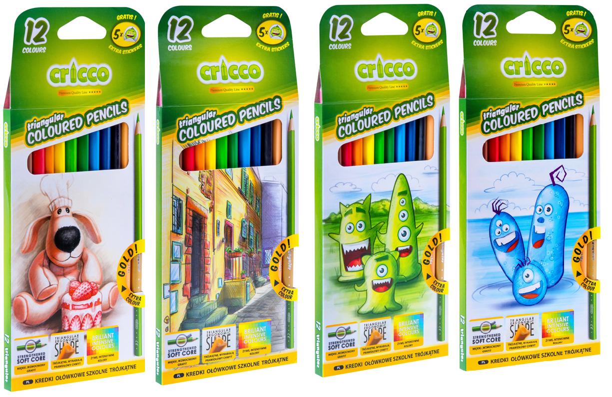 Kredki Cricco Ołówkowe Trójkątne 12Kol. 5869 A"6
