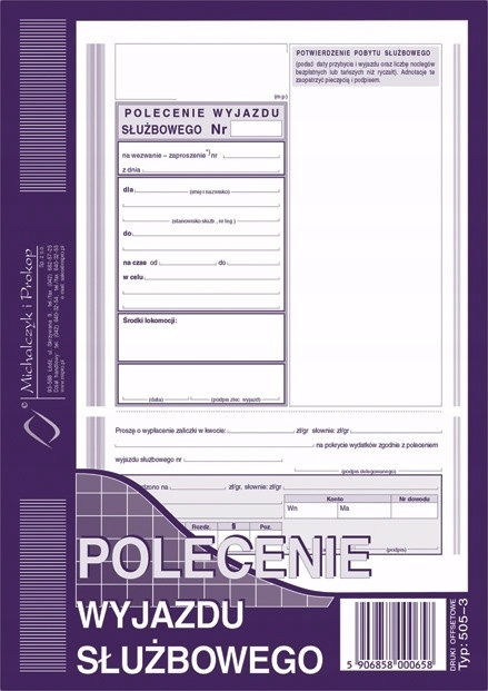 POLECENIE WYJAZDU SŁUŻBOWEGO A5 505-3