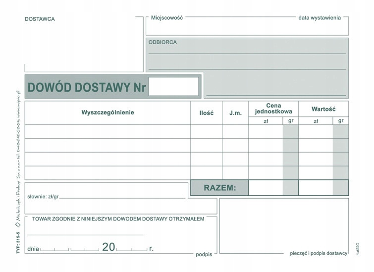 DOWÓD DOSTAWY A6 315-5