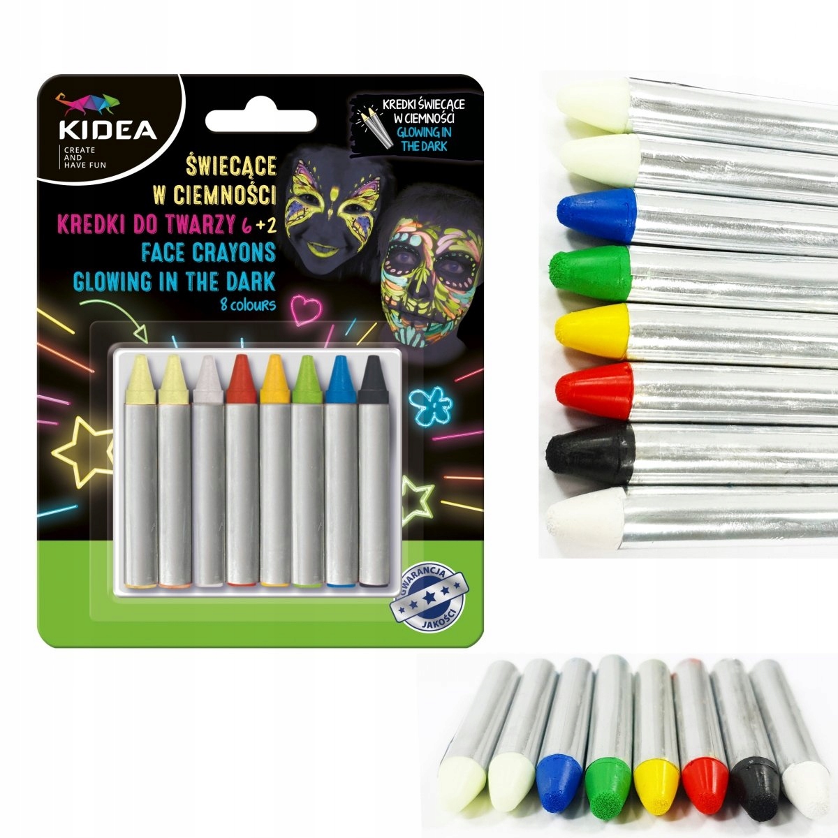 KREDKI DO TWARZY 8 SZT- 2 ŚWIECĄCE W CIEMN. 9339