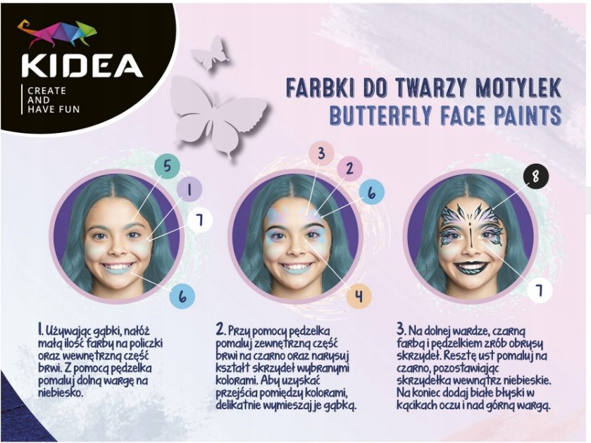 FARBKI DO TWARZY MOTYLEK 8 KOLORÓW KIDEA 1997