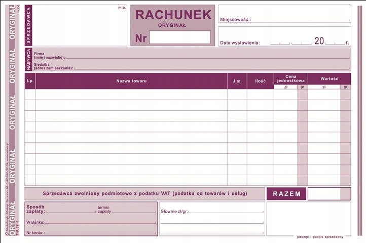 RACHUNEK A5 DLA ZW.Z VAT POZIOM 231-3