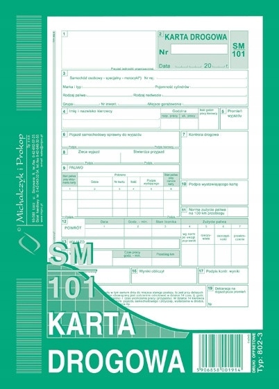 KARTA DROGOWA A5 SM/101 NUMEROWANA 802-3N