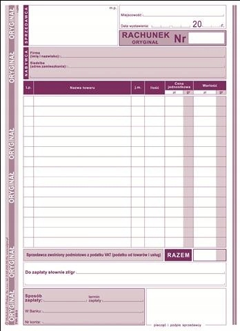 RACHUNEK A5 DLA ZW. Z VAT PION 233-3