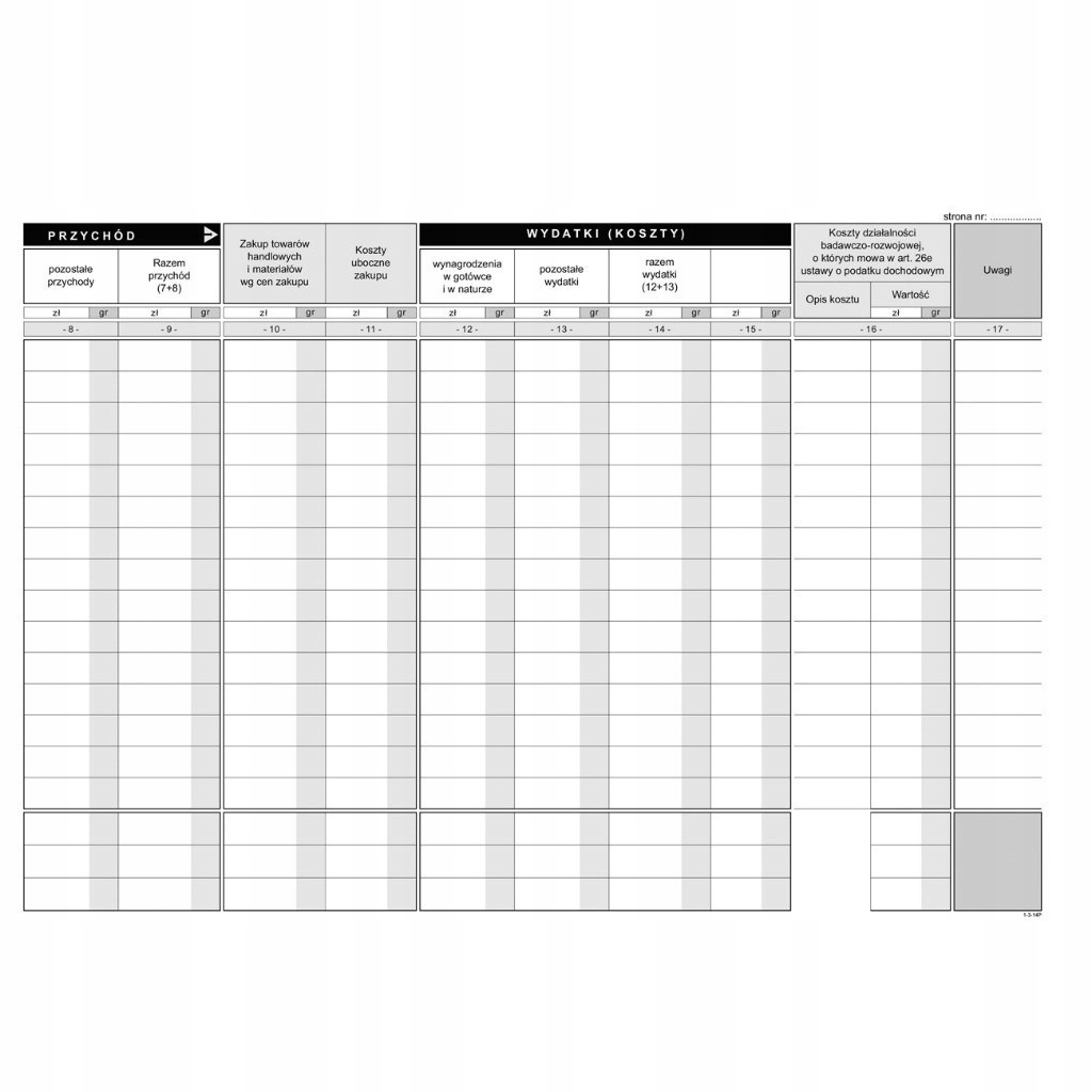 PODATKOWA KSIĘGA PRZYCHODÓW I ROZCHODÓW A4 K1