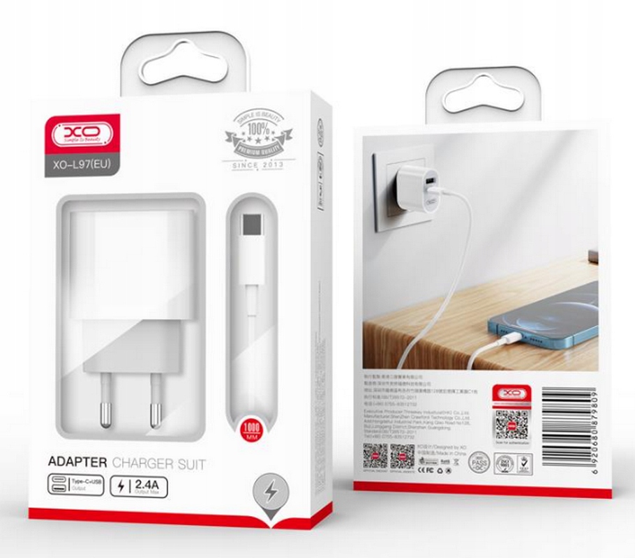 Ładowarka Sieciowa USB + USB TYP C XO L97 Kabel