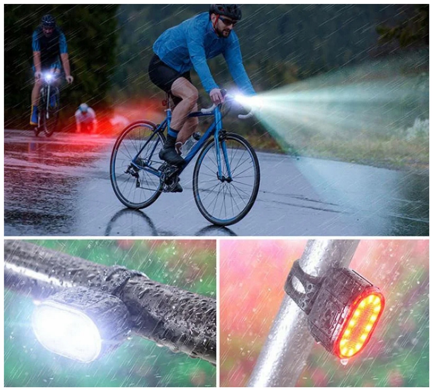LAMPKA ROWEROWA PRZÓD I TYŁ NA KIEROWNICĘ MOCNA LED USB ŚWIATŁO AKUMULATOR