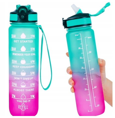 BIDON 1L NA WODĘ Butelka Motywacyjna Sportowa z Rurką Fitness Siłownia