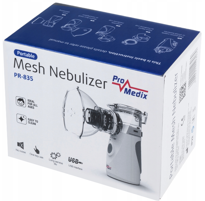 PRZENOŚNY CICHY INHALATOR NEBULIZATOR DLA DZIECI DOROSŁYCH 2 MASKI PROMEDIX