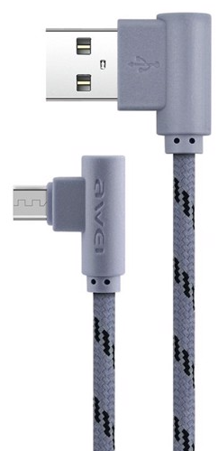 Kabel Kątowy Ładowarka Awei CL-90 Micro USB Szary Transmisja