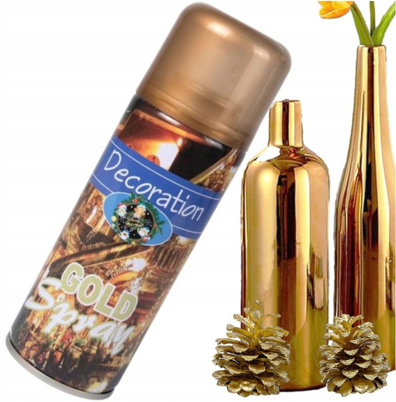 Spray Lakier Farba Dekoracyjny Ozdobny Do Kwiatów Doniczek Złoty 250ml