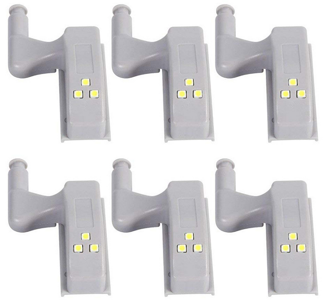 LAMPKA DO SZAFKI LAMPKI NA ZAWIAS DRZWICZKI UNWERSALNE ZESTAW 6x + BATERIE
