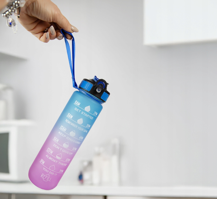 BIDON 1L NA WODĘ Butelka Motywacyjna Sportowa z Rurką Fitness Siłownia