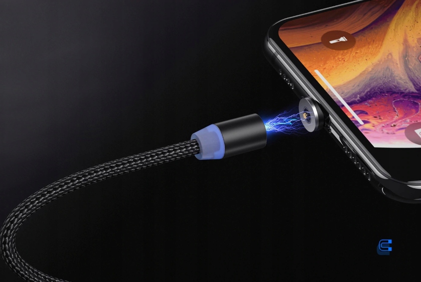 Mocny Kabel Magnetyczny Przewód USB-C Micro USB Lightning 3w1 Ładowarka 1M