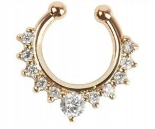 Kolczyk Do Nosa Złoty Z Diamentami Kółko Cyrkonie Stal Septum Piercing K03