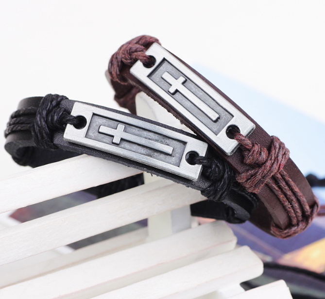 Bransoletka Męska Krzyż 17x1cm Brąz