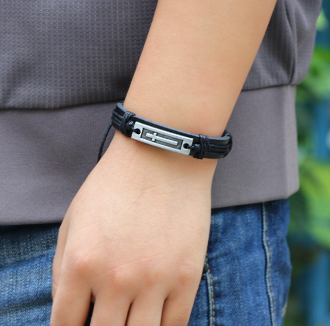 Bransoletka Męska Krzyż 17x1cm Brąz