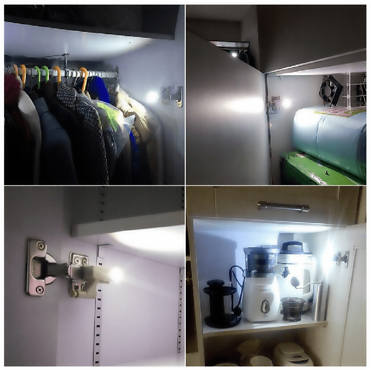 LAMPKA DO SZAFKI LAMPKI NA ZAWIAS DRZWICZKI UNWERSALNE ZESTAW 6x + BATERIE