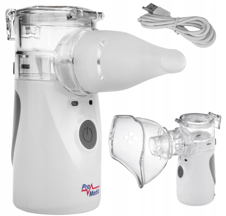 PRZENOŚNY CICHY INHALATOR NEBULIZATOR DLA DZIECI DOROSŁYCH 2 MASKI PROMEDIX
