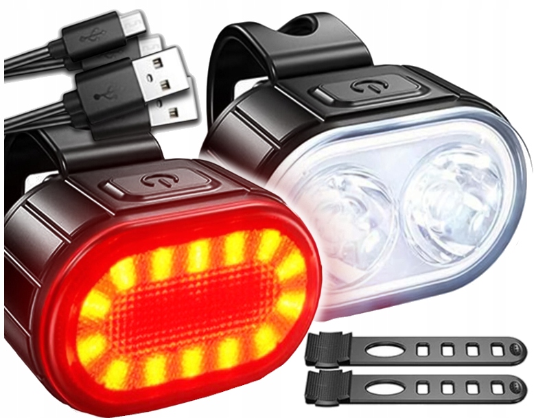 LAMPKA ROWEROWA PRZÓD I TYŁ NA KIEROWNICĘ MOCNA LED USB ŚWIATŁO AKUMULATOR