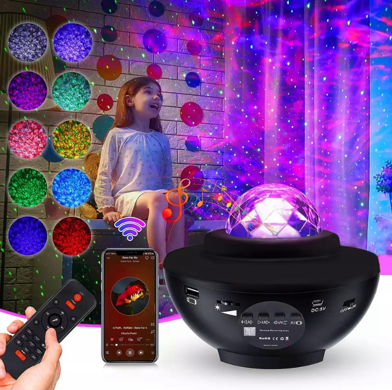 PROJEKTOR GWIAZD RZUTNIK NIEBA LAMPKA NOCNA LED GŁOŚNIK BLUETOOTH + PILOT