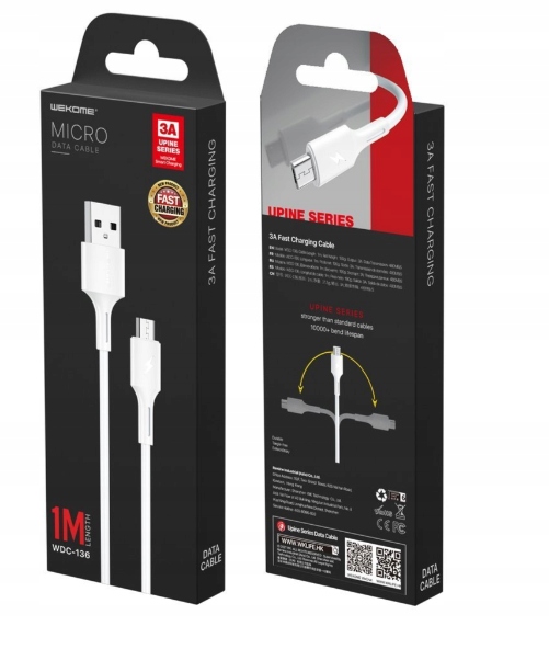 Kabel Przewód Ładowarka Micro USB 3A 1m Szykbie Ładowanie Transmisja WK