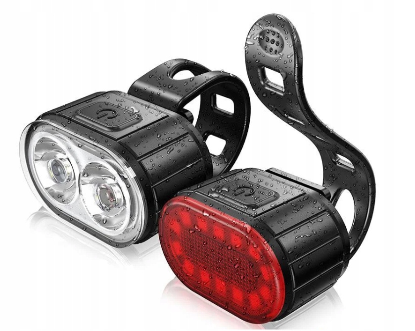 LAMPKA ROWEROWA PRZÓD I TYŁ NA KIEROWNICĘ MOCNA LED USB ŚWIATŁO AKUMULATOR