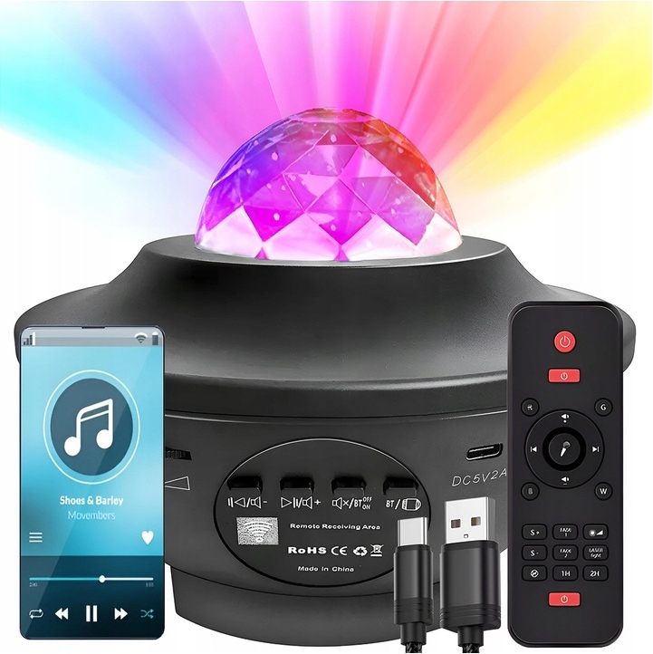PROJEKTOR GWIAZD RZUTNIK NIEBA LAMPKA NOCNA LED GŁOŚNIK BLUETOOTH + PILOT