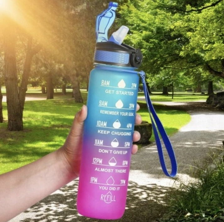 BIDON 1L NA WODĘ Butelka Motywacyjna Sportowa z Rurką Fitness Siłownia